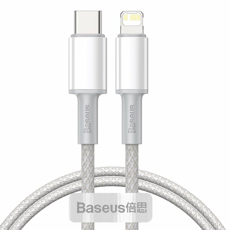 Cablu Alimentare si Date Baseus High Density Braided Fast Charging USB Type-C la Lightning Iphone PD 20W braided 1m Alb thumb