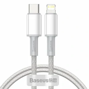 Cablu Alimentare si Date Baseus High Density Braided Fast Charging USB Type-C la Lightning Iphone PD 20W braided 1m Alb