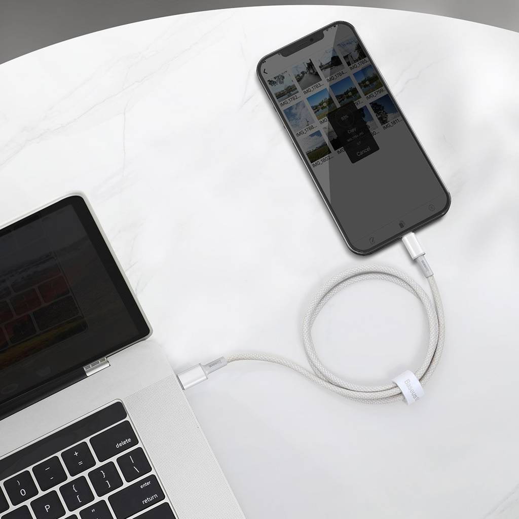 Cablu Alimentare si Date Baseus High Density Braided Fast Charging USB Type-C la Lightning Iphone PD 20W braided 2m Alb thumb