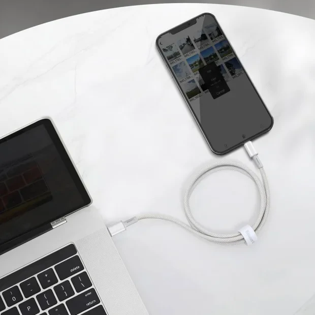 Cablu Alimentare si Date Baseus High Density Braided Fast Charging USB Type-C la Lightning Iphone PD 20W braided 2m Alb