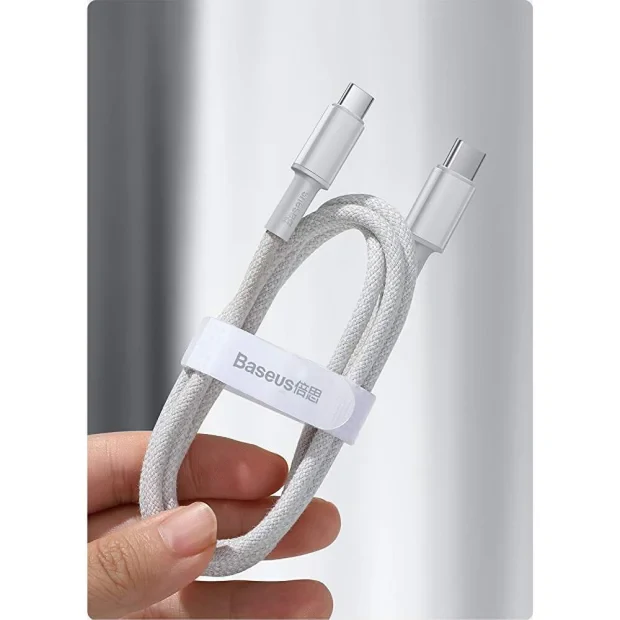 Cablu Alimentare si Date Baseus High Density Braided Fast Charging USB Type-C la USB Type-C 100W braided  1m Alb