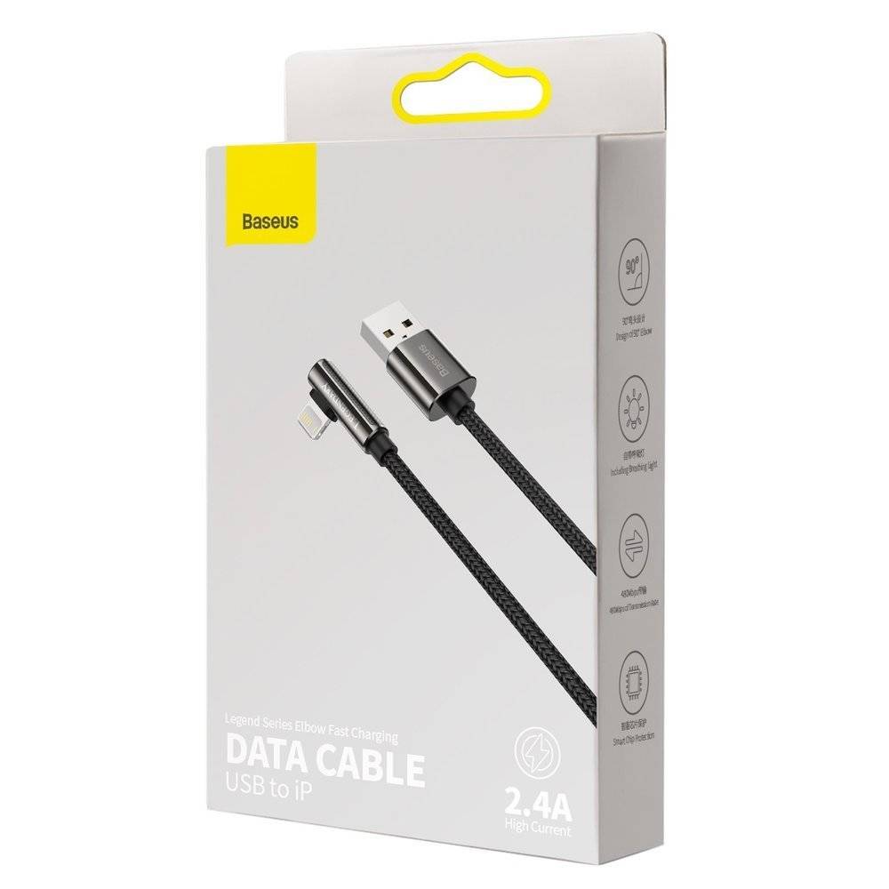 Cablu Alimentare si Date Baseus Legend Elbow Fast Charging USB la Lightning Iphone 2.4A braided 2m Negru thumb