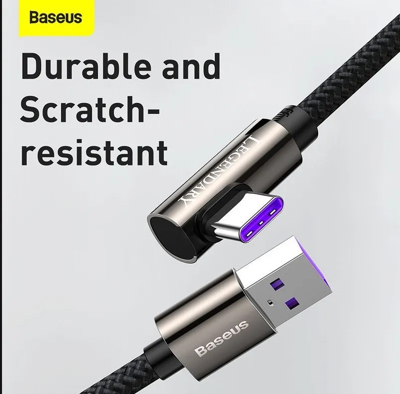 Cablu Alimentare si Date Baseus Legend Elbow Fast Charging USB la USB Type-C 66W braided 2m Negru thumb