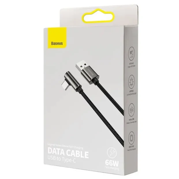 Cablu Alimentare si Date Baseus Legend Elbow Fast Charging USB la USB Type-C 66W braided 2m Negru
