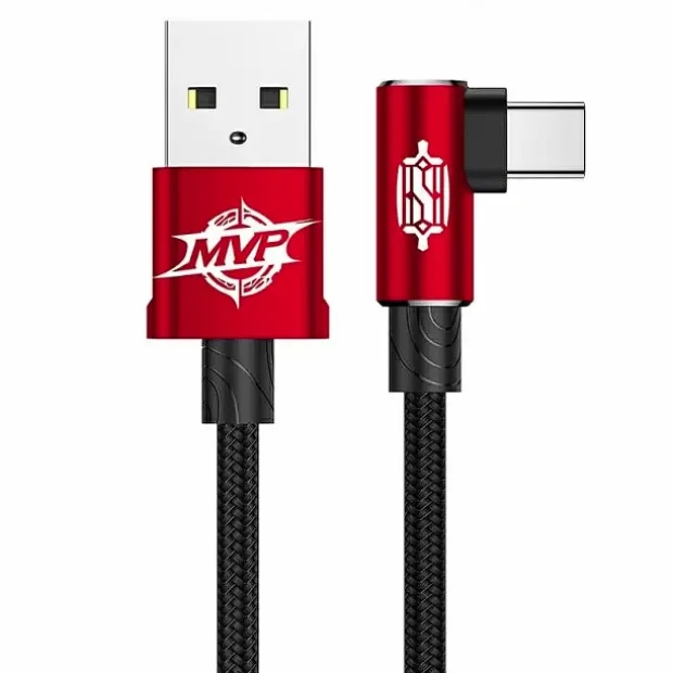 Cablu Alimentare si Date Baseus MVP 2 Fast Charging USB la USB Type-C 100W brodat 2m Negru+Rosu