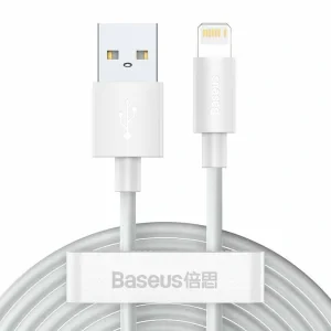 Cablu Alimentare si Date Baseus Simple Wisdom Fast Charging KIT 2 x USB la Lightning Iphone 2.4A 1.5m Alb