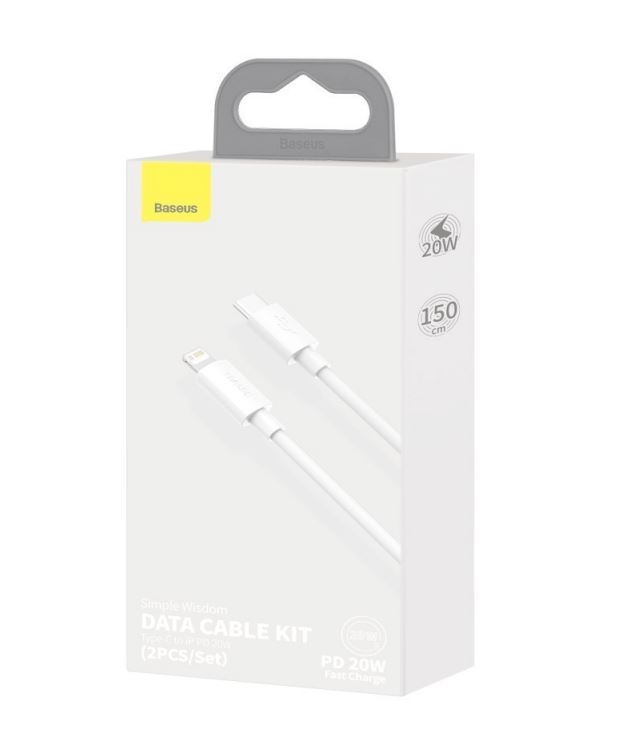 Set 2 x Cablu Alimentare si Date Baseus Simple Wisdom Fast Charging USB Type-C la Lighting iPhone PD 20W 1.5m Alb thumb