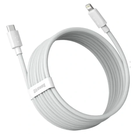 Set 2 x Cablu Alimentare si Date Baseus Simple Wisdom Fast Charging USB Type-C la Lighting iPhone PD 20W 1.5m Alb