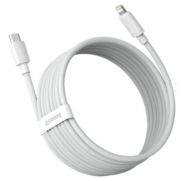 Set 2 x Cablu Alimentare si Date Baseus Simple Wisdom Fast Charging USB Type-C la Lighting iPhone PD 20W 1.5m Alb