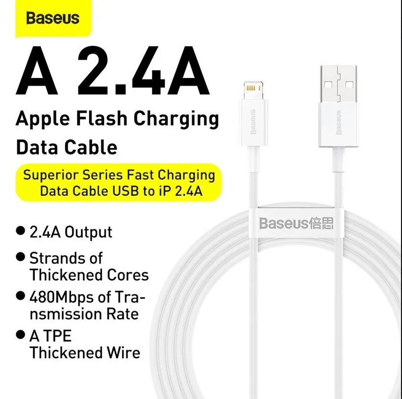 Cablu Alimentare si Date Baseus Superior Fast Charging USB la Lightning Iphone 2.4A 0.25m Alb thumb