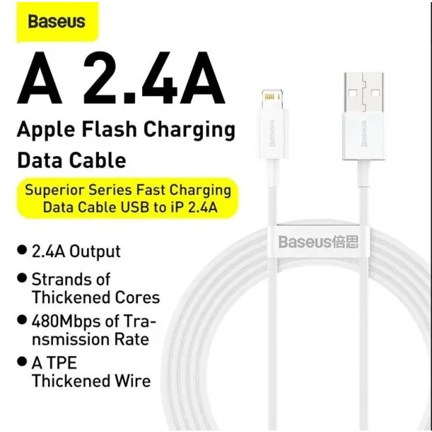 Cablu Alimentare si Date Baseus Superior Fast Charging USB la Lightning Iphone 2.4A 0.25m Alb