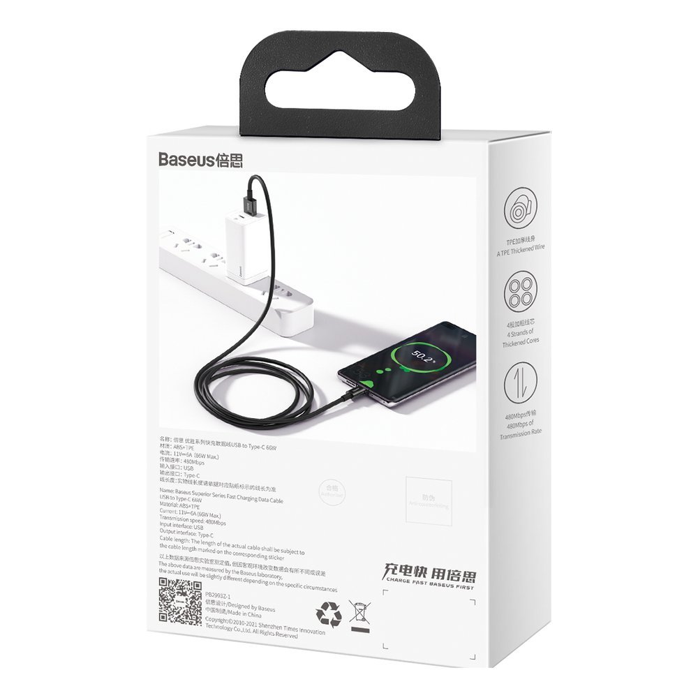Cablu Alimentare si Date Baseus Superior Fast Charging USB la USB Type-C 66W 1m Negru thumb