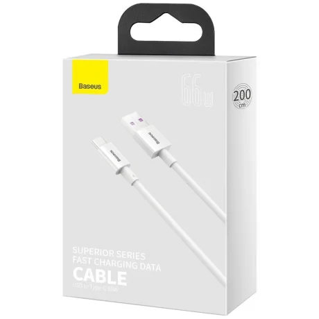Cablu Alimentare si Date Baseus Superior Fast Charging USB la USB Type-C 66W 2m Alb
