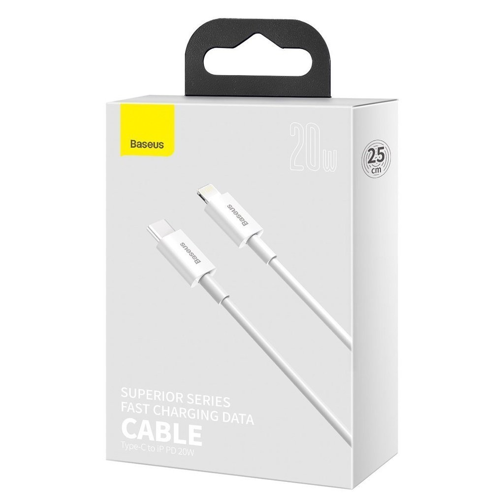 Cablu Alimentare si Date Baseus Superior Fast Charging USB Type-C la Lightning Iphone PD 20W 0.25m Alb thumb
