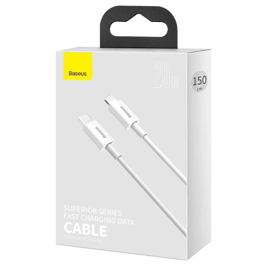 Cablu Alimentare si Date Baseus Superior Fast Charging USB Type-C la Lightning Iphone PD 20W 1.5m Alb thumb