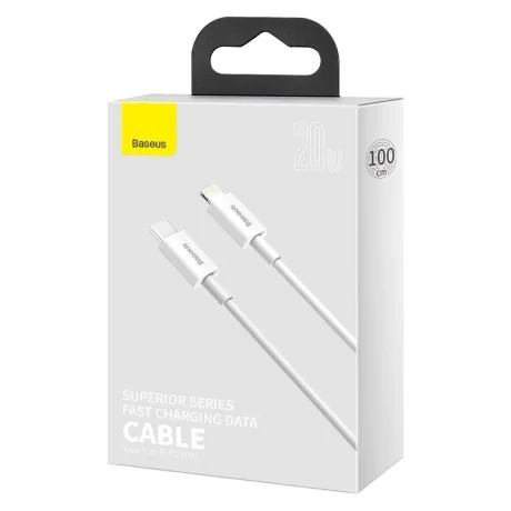 Cablu Alimentare si Date Baseus Superior Fast Charging USB Type-C la Lightning Iphone PD 20W 1m Alb