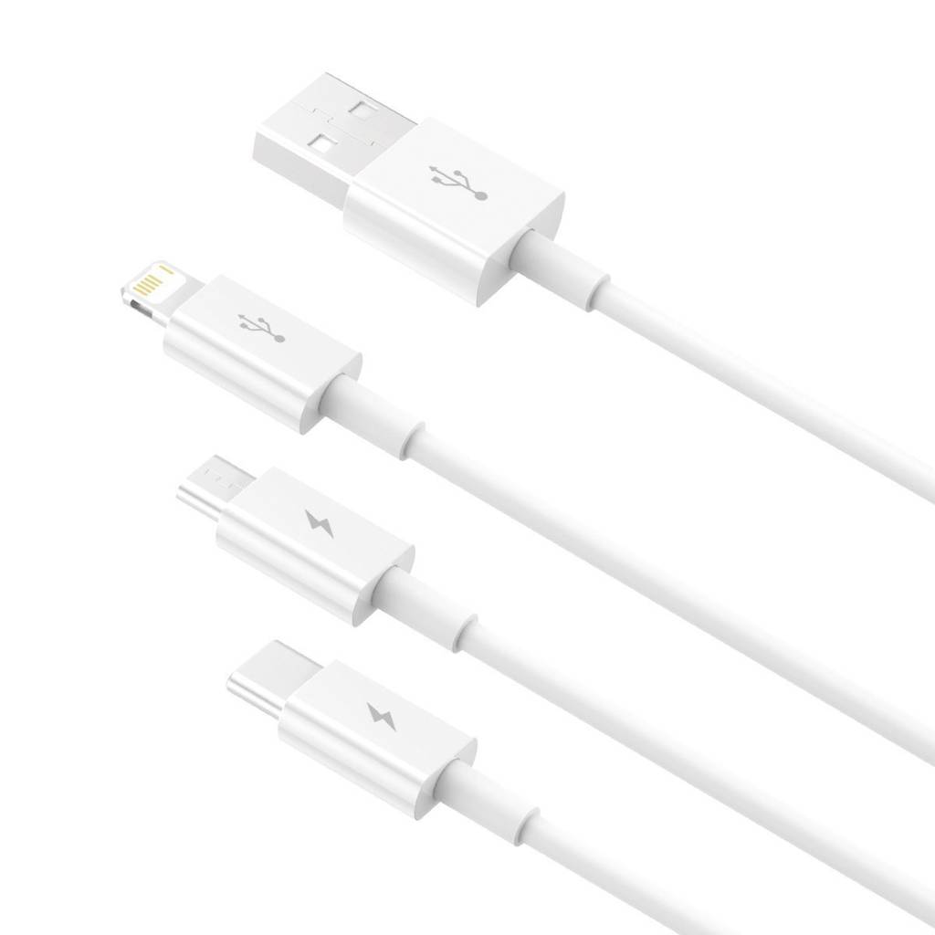 Cablu Alimentare si Date Baseus Superior Series USB la Micro-USB + Lightning Iphone + USB Type-C 3.5A 1.5m Alb thumb