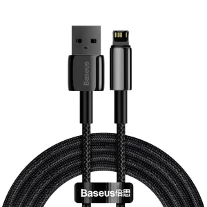 Cablu Alimentare si Date Baseus Tungsten Gold Fast Charging USB la Lightning Iphone 2.4A braided 2m Negru