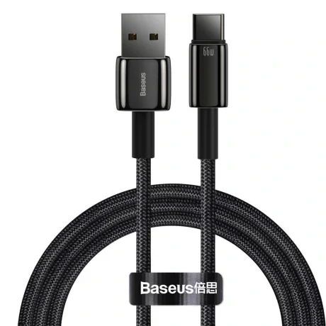 Cablu Alimentare si Date Baseus Tungsten Gold Fast Charging USB la USB Type-C 66W braided 1m Negru