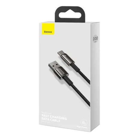 Cablu Alimentare si Date Baseus Tungsten Gold Fast Charging USB la USB Type-C 66W braided 1m Negru