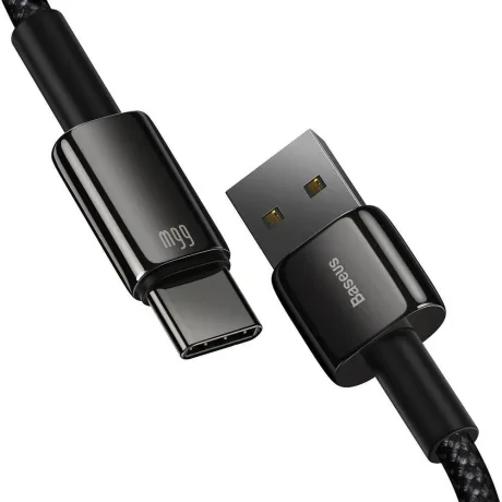 Cablu Alimentare si Date Baseus Tungsten Gold Fast Charging USB la USB Type-C 66W braided 1m Negru