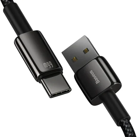 Cablu Alimentare si Date Baseus Tungsten Gold Fast Charging USB la USB Type-C 66W braided 2m Negru