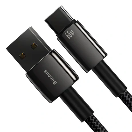 Cablu Alimentare si Date Baseus Tungsten Gold Fast Charging USB la USB Type-C 66W braided 2m Negru