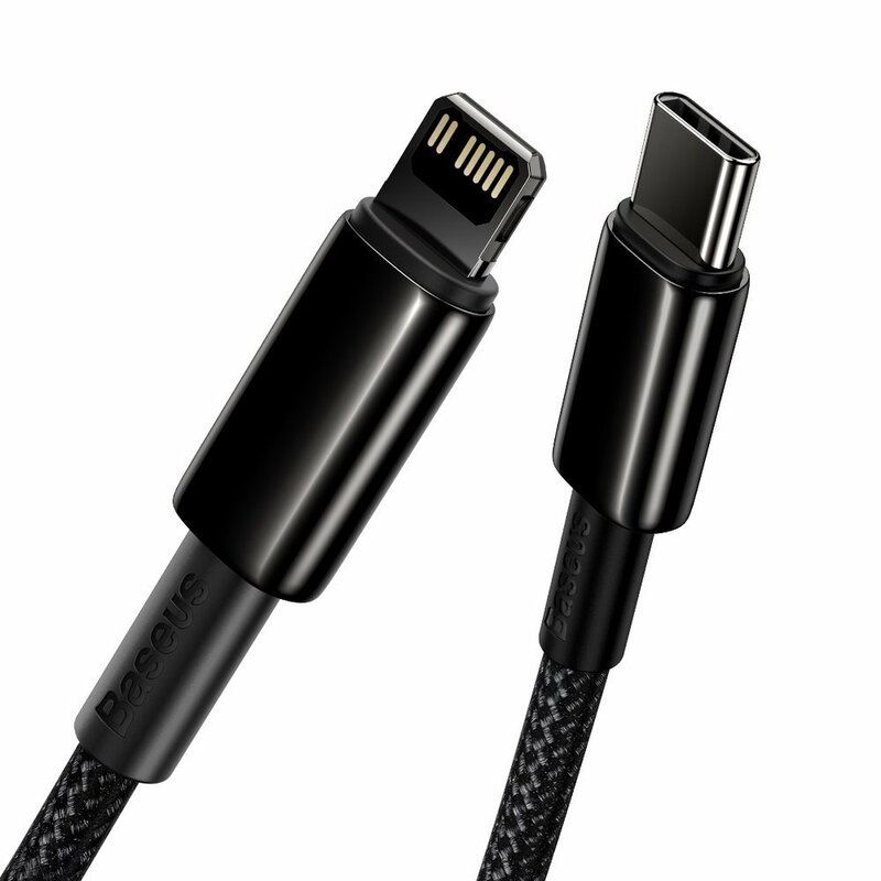 Cablu Alimentare si Date Baseus Tungsten Gold Fast Charging USB Type-C la Lightning Iphone 20W braided 1m Negru thumb