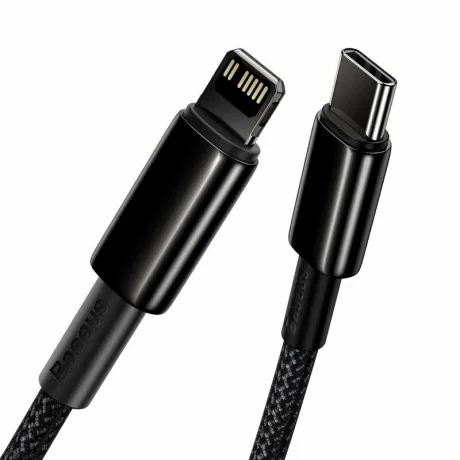 Cablu Alimentare si Date Baseus Tungsten Gold Fast Charging USB Type-C la Lightning Iphone 20W braided 1m Negru
