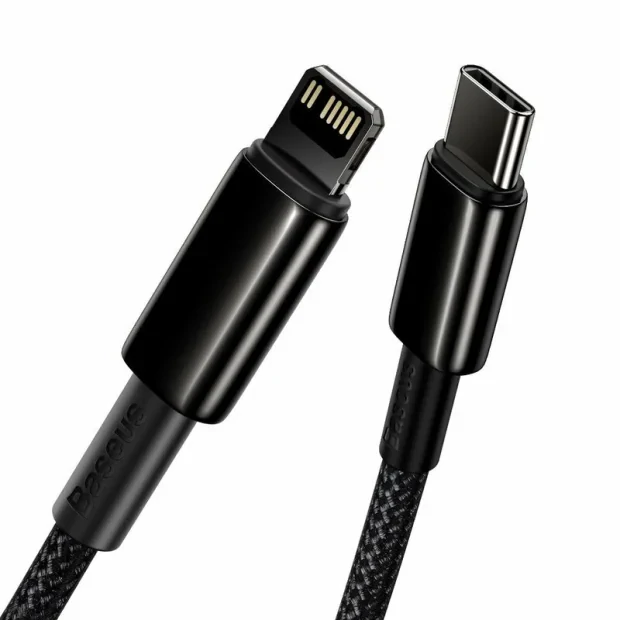 Cablu Alimentare si Date Baseus Tungsten Gold Fast Charging USB Type-C la Lightning Iphone 20W braided 1m Negru