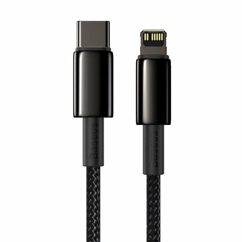 Cablu Alimentare si Date Baseus Tungsten Gold Fast Charging USB Type-C la Lightning Iphone 20W braided 1m Negru thumb
