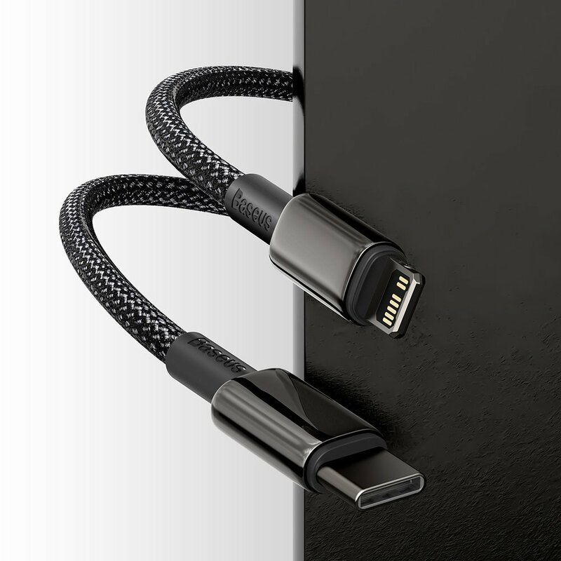 Cablu Alimentare si Date Baseus Tungsten Gold Fast Charging USB Type-C la Lightning Iphone 20W braided 1m Negru thumb