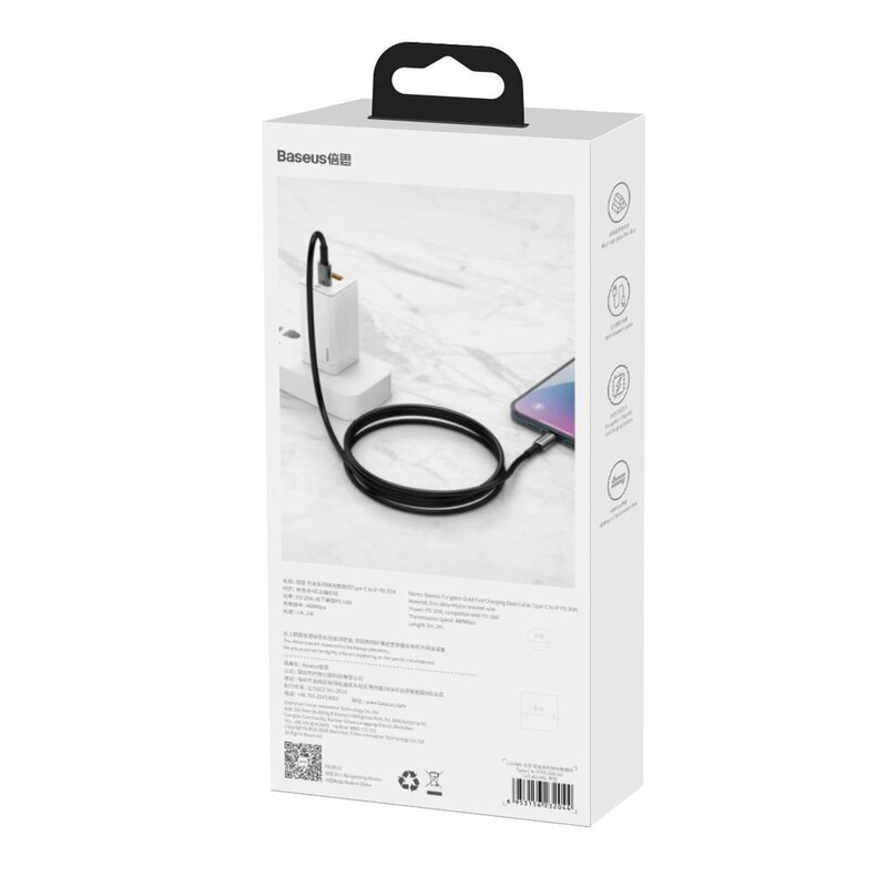 Cablu Alimentare si Date Baseus Tungsten Gold Fast Charging USB Type-C la Lightning Iphone 20W braided 1m Negru thumb