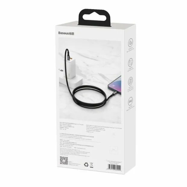 Cablu Alimentare si Date Baseus Tungsten Gold Fast Charging USB Type-C la Lightning Iphone 20W braided 1m Negru