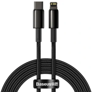 Cablu Alimentare si Date Baseus Tungsten Gold Fast Charging USB Type-C la Lightning Iphone 20W braided 1m Negru