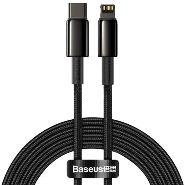 Cablu Alimentare si Date Baseus Tungsten Gold Fast Charging USB Type-C la Lightning Iphone 20W braided 1m Negru