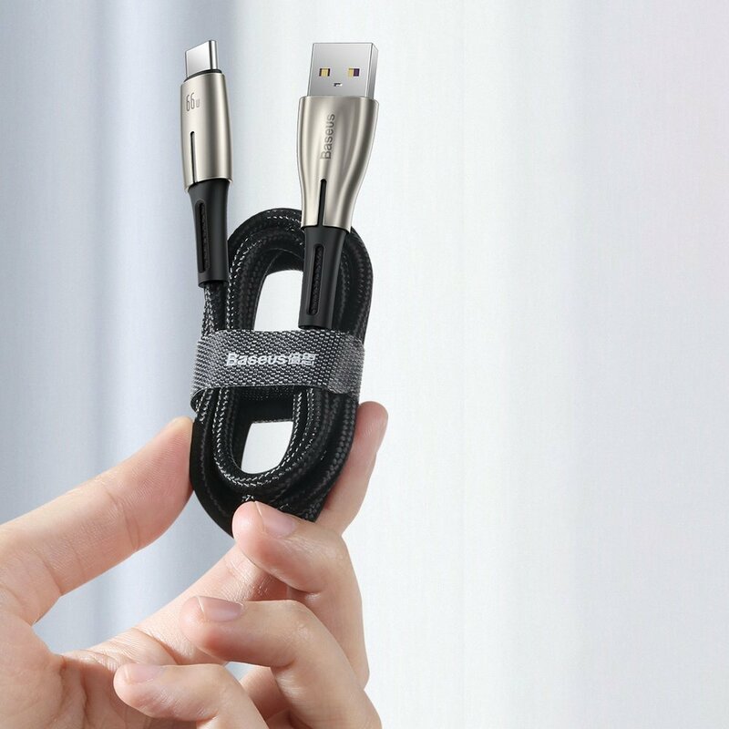 Cablu Alimentare si Date Baseus Water Drop-shaped Lamp Fast Charging USB la USB Type-C 66W braided LED 1m Negru thumb