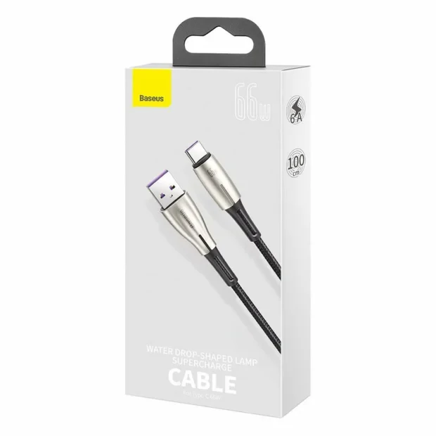 Cablu Alimentare si Date Baseus Water Drop-shaped Lamp Fast Charging USB la USB Type-C 66W braided LED 1m Negru