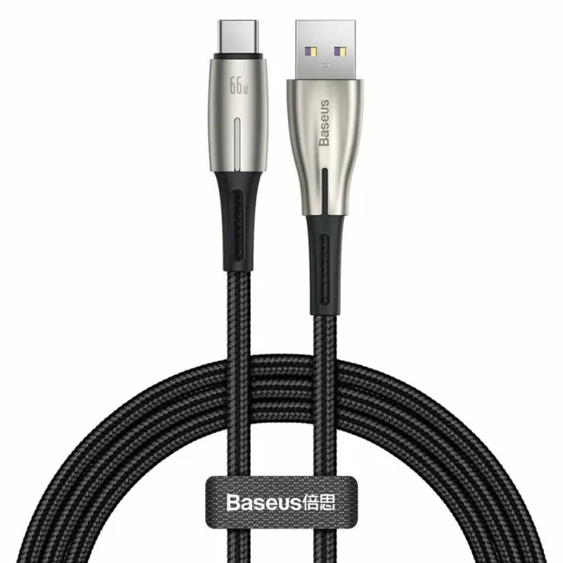 Cablu Alimentare si Date Baseus Water Drop-shaped Lamp Fast Charging USB la USB Type-C 66W braided LED 1m Negru