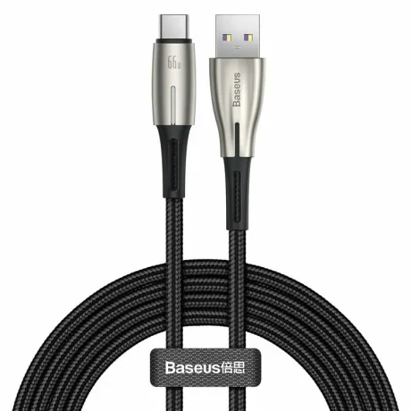 Cablu Alimentare si Date Baseus Water Drop-shaped Lamp Fast Charging USB la USB Type-C 66W braided LED 2m Negru
