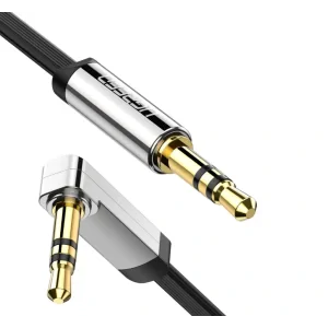 Cablu audio Ugreen AV119 stereo 3.5 mm jack (T) la 3.5 mm jack (T) unghi de 90 de grade la un capat 1.5m negru