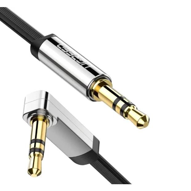Cablu audio Ugreen AV119 stereo 3.5 mm jack (T) la 3.5 mm jack (T) unghi de 90 de grade la un capat 5m negru