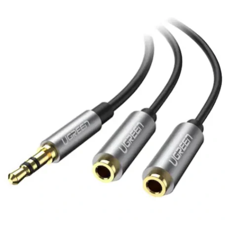 Cablu Audio Ugreen AV123 stereo 3.5 mm jack (T) la 2 x 3.5 mm jack (M) 0.20m Negru