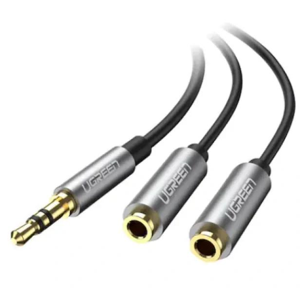 Cablu Audio Ugreen AV123 stereo 3.5 mm jack (T) la 2 x 3.5 mm jack (M) 0.20m Negru