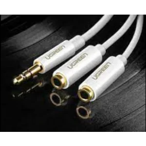 Cablu audio Ugreen  AV134 stereo 3.5 mm jack (T) la 2 x 3.5 mm jack (M) 0.25 m alb