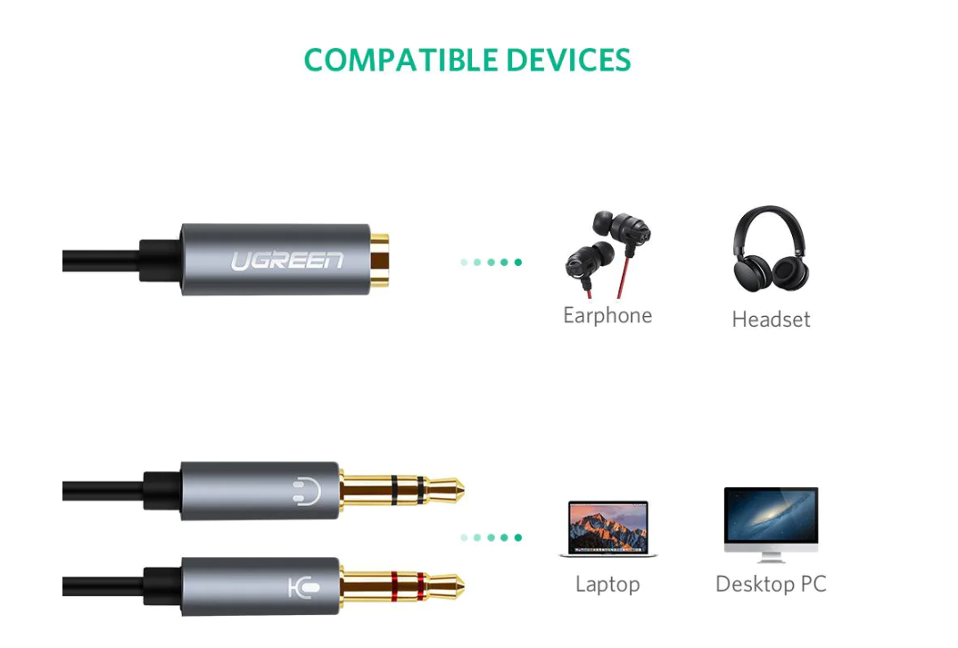 Cablu Audio Ugreen AV140 stereo 2 x 3.5 mm jack (T) la 3.5 mm jack (M) 0.20 m Negru thumb