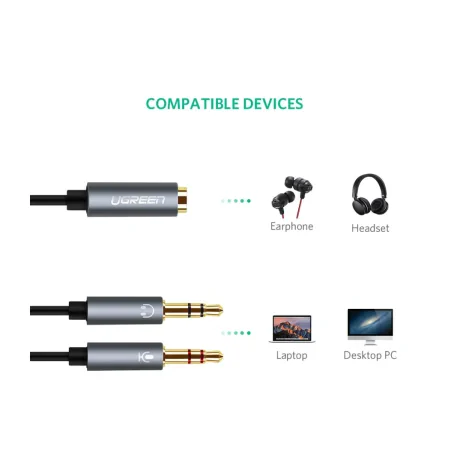 Cablu Audio Ugreen AV140 stereo 2 x 3.5 mm jack (T) la 3.5 mm jack (M) 0.20 m Negru