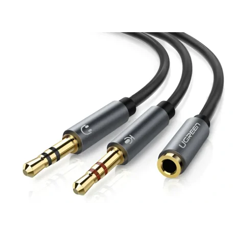 Cablu Audio Ugreen AV140 stereo 2 x 3.5 mm jack (T) la 3.5 mm jack (M) 0.20 m Negru