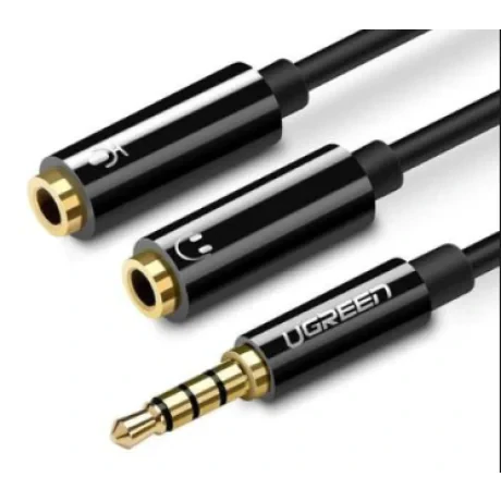 Cablu audio Ugreen AV141 stereo 3.5 mm jack (T) la 2 x 3.5 mm jack (M) 0.20m negru
