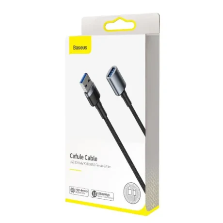 Cablu USB Baseus prelungitor USB3.0(T) la USB3.0(M) 2A brodat 1m Gri